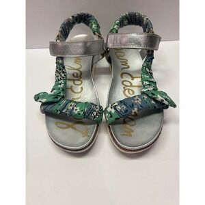 Sam Edelman Silver Floral Fabric Sandals‎ Women Size 10.5 Platform Wedge